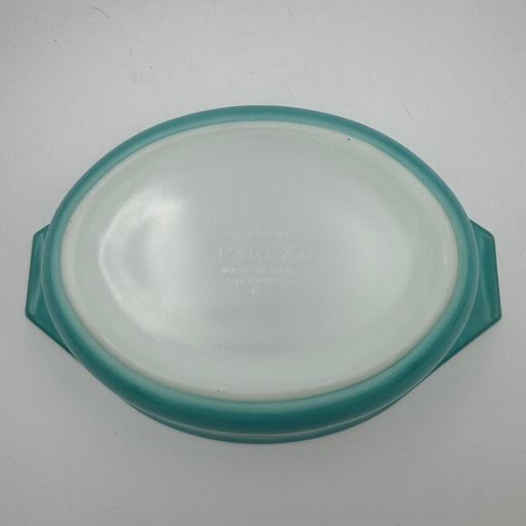 Pyrex Snowflake Turquoise 043 1.5 Qt Oval Casserole Baking Dish MCM Vintage - Picture 6 of 15